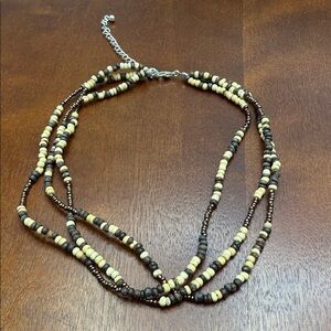 Collar Necklace Wood Wooden Bronze Beaded Multi Layer